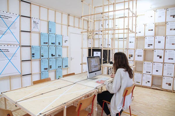 Installation shot of the Arte Util Archive presentation in Notes from the Field: Commoning Practices in Art & Science.