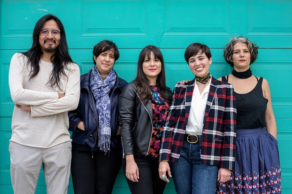 “TEOR/éTica’s co-directors in 2018”. From left to right: Miguel A. López, Paula Piedra, Daniela Morales Lisac, M. Paola Malvasi Lachner, Dominique Ratton Pérez. Photo: Esteban Chinchilla